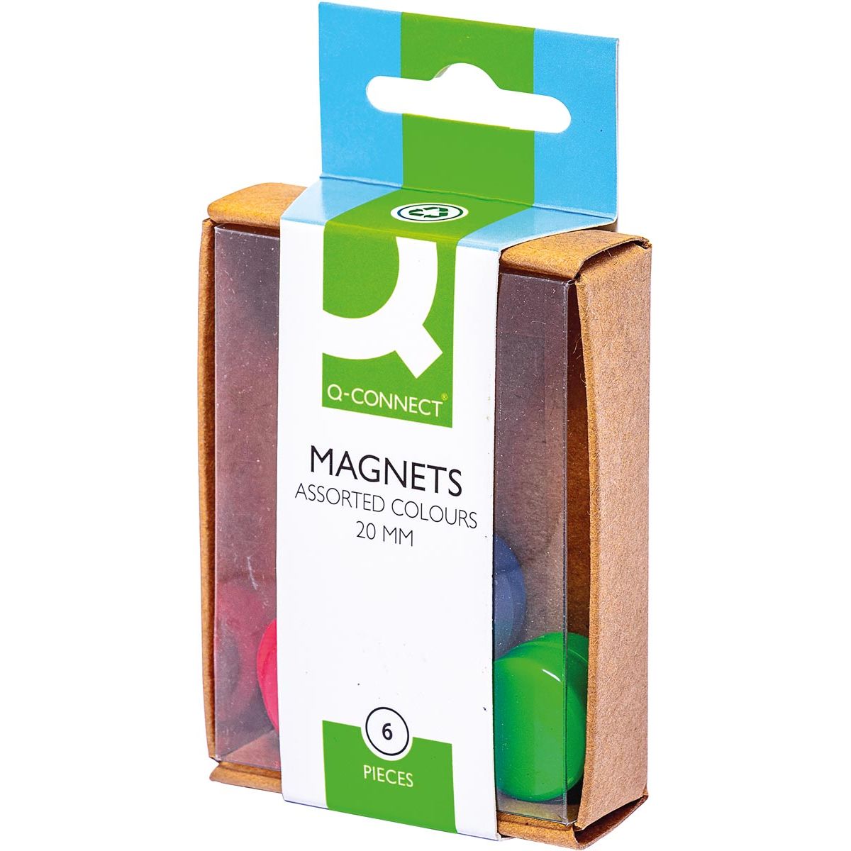 Q-CONNECT - magneten, 20 mm, geassorteerde kleuren, doos van 6 stuks