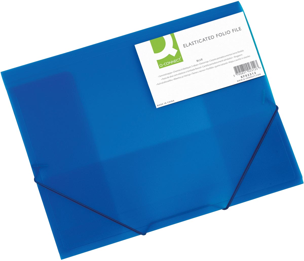 Q-CONNECT - dossier élasto, A4, 3 rabats et élastiques, PP transparent, bleu