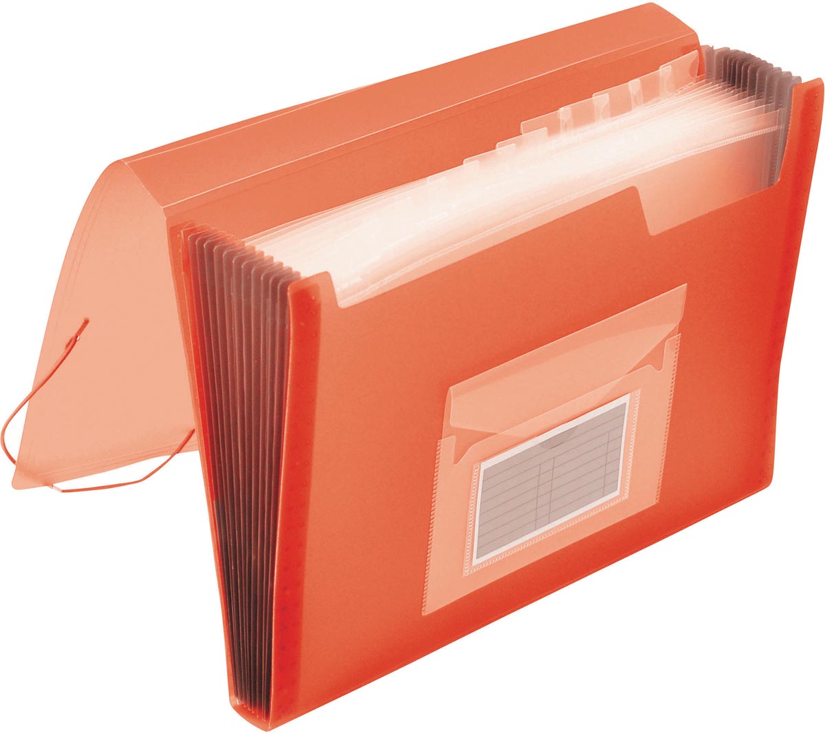 Q-CONNECT - dossier frontal, A4, PP, avec 13 compartiments, fermeture élastique, rouge transparent