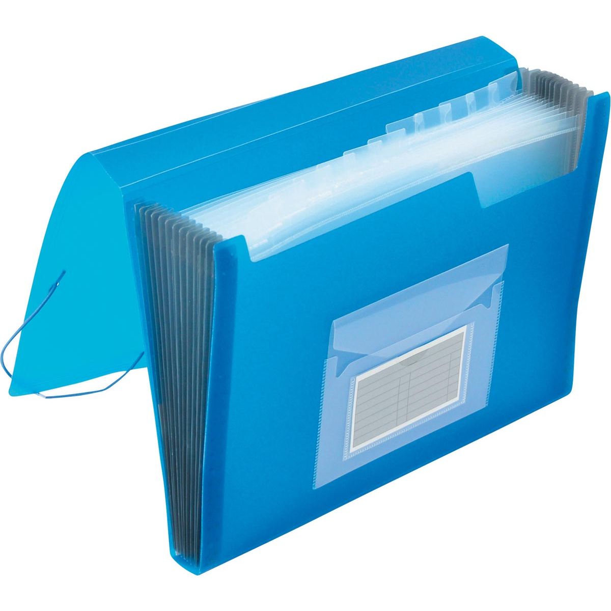 Q-CONNECT - classeur frontal, A4, PP, avec 13 compartiments, fermeture élastique, bleu transparent