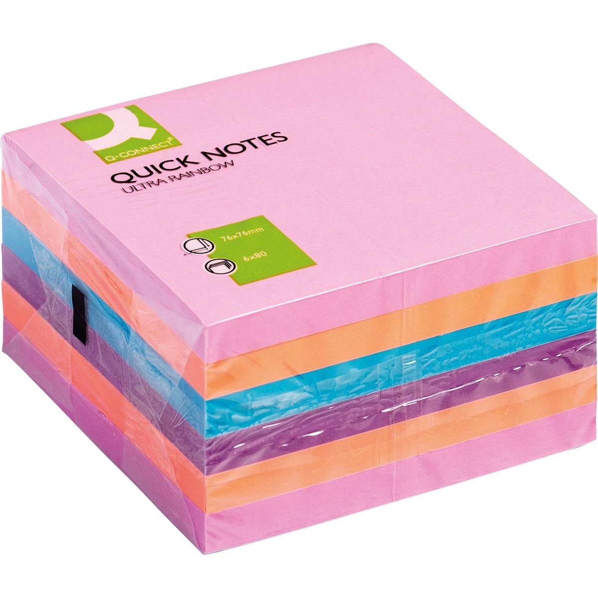 Q-CONNECT - Quick Notes, pi 76 x 76 mm, 80 feuilles, paquet de 6 blocs de 4 couleurs différentes