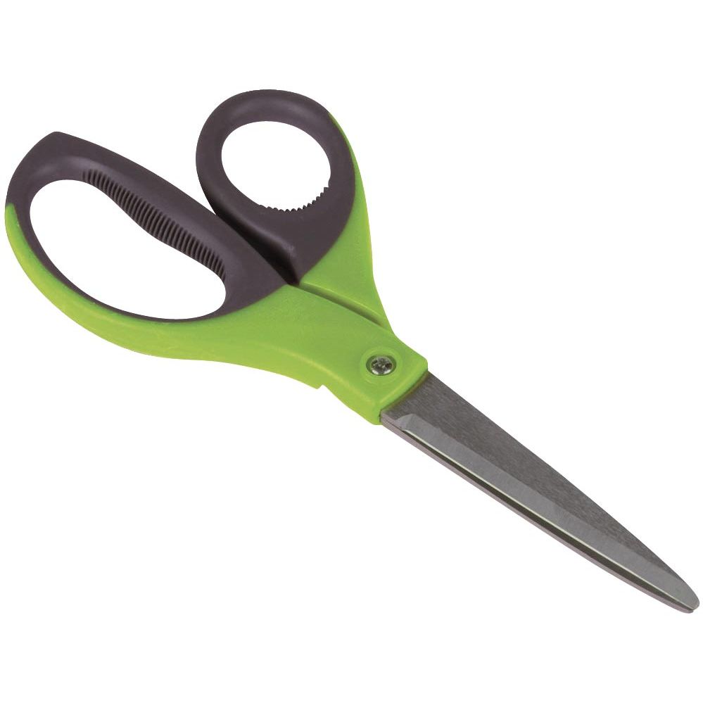 Q-CONNECT - schaar , ft 21 cm, rechts en links, scherpe punt, RVS, grijs/groen, blister van 1 stuk