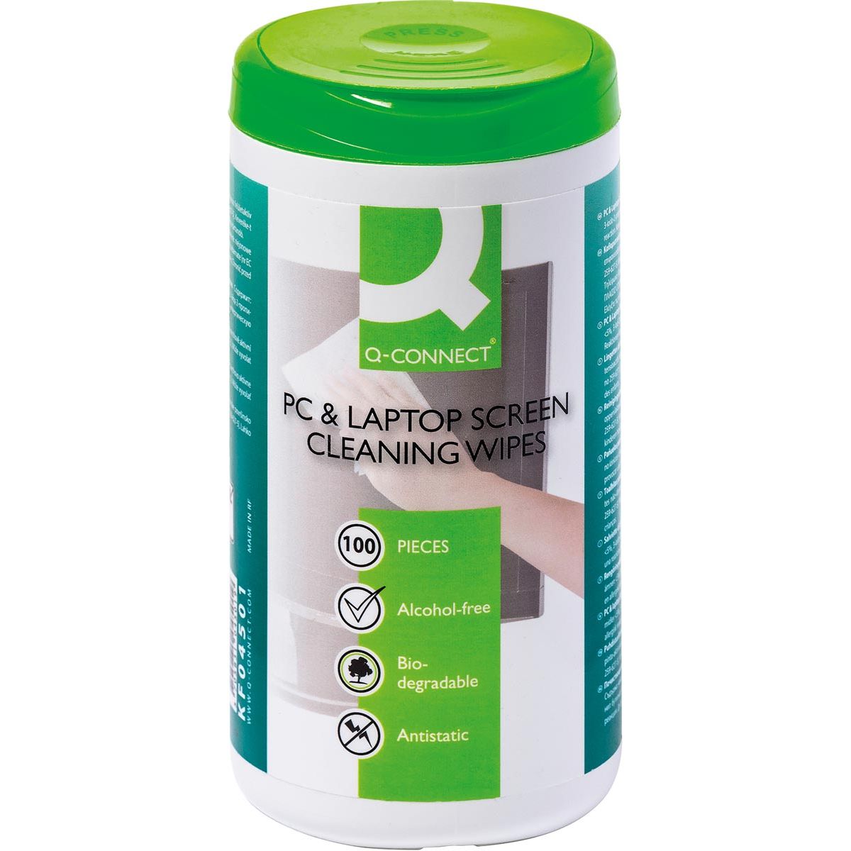 Q-CONNECT – Reinigungstücher für PC- und Notebook-Bildschirme, antistatisch, Packung mit 100 Tüchern