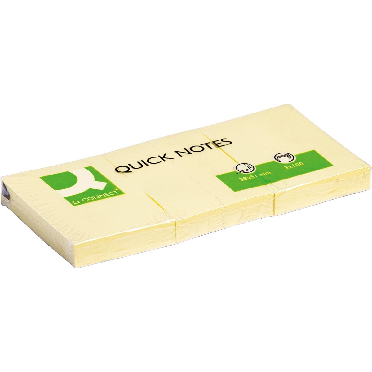 Q-CONNECT - Quick Notes, ft 38 x 51 mm, 100 vel, pak van 3 stuks, geel