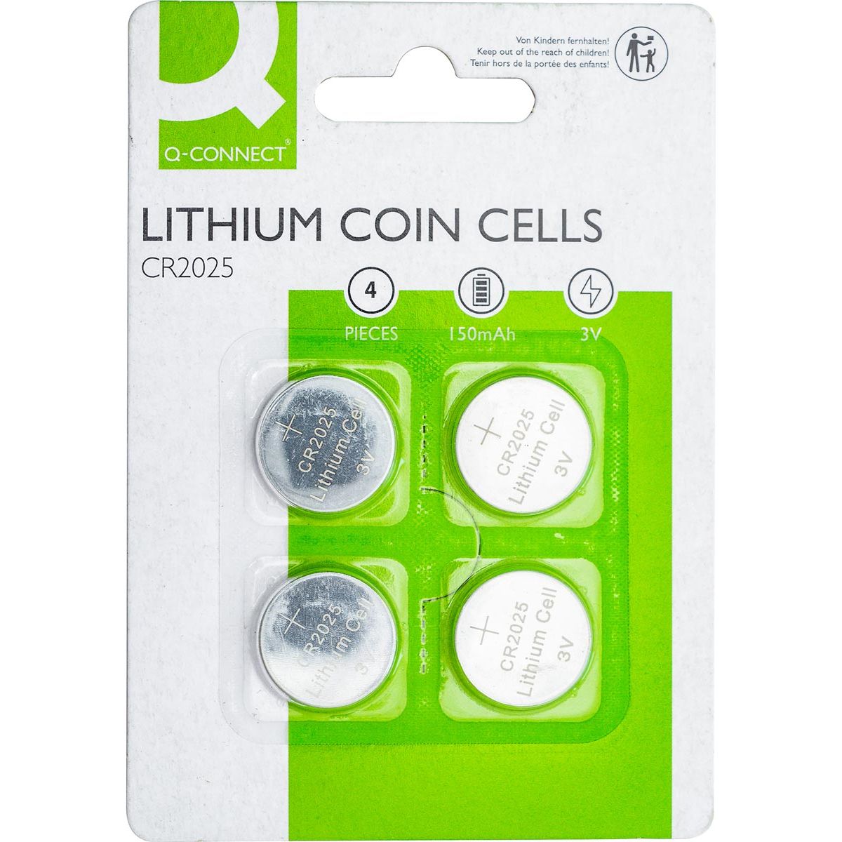 Q-CONNECT - knoopcel, lithium, CR2025, blister van 4 stuks