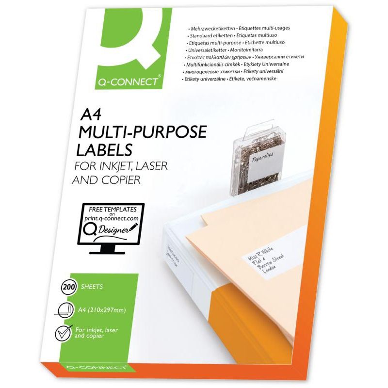 Q-CONNECT - Etiketten, weiß, rechte Ecken, 105 x 148,5 mm, 200 Blatt, 4 Etiketten pro Blatt