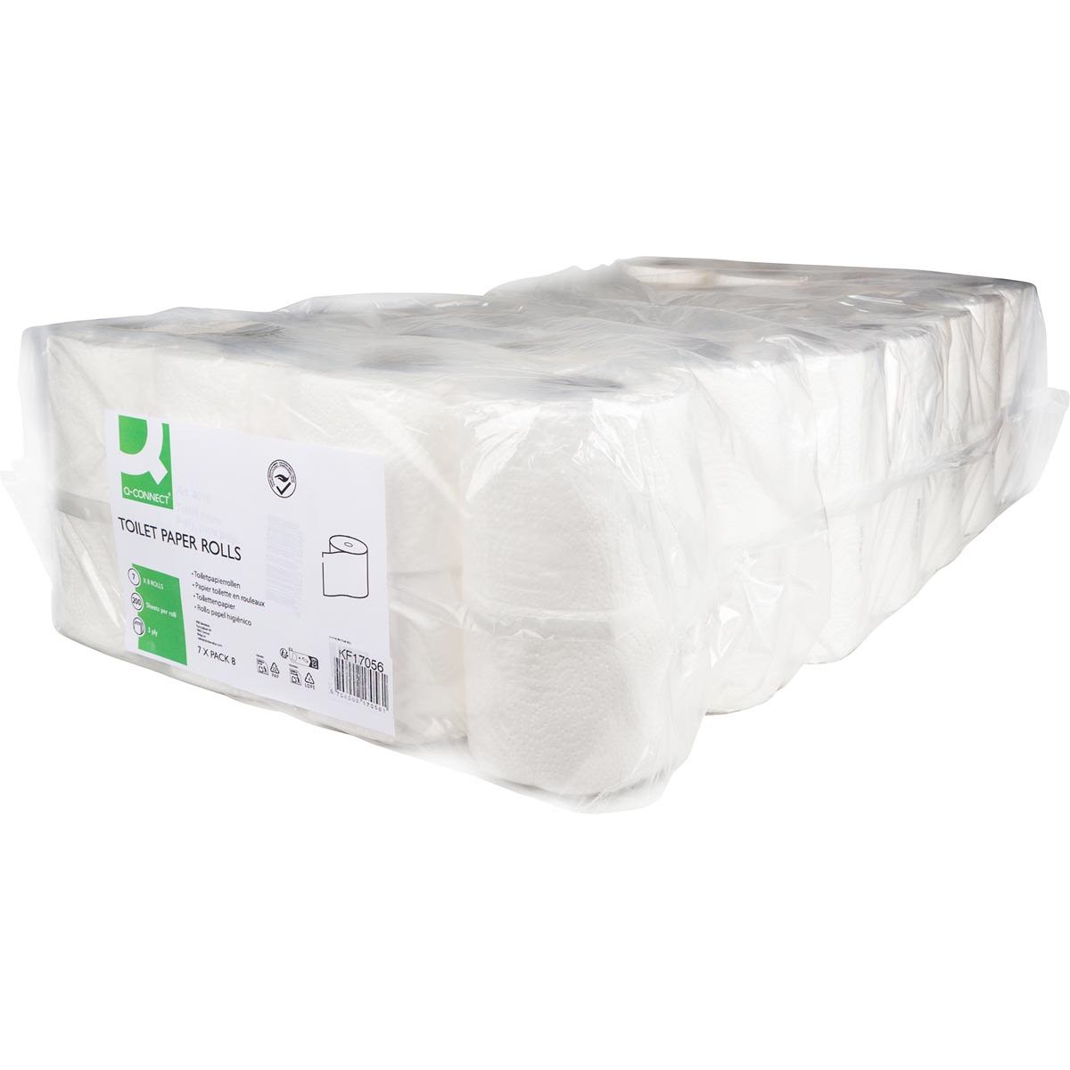 Q-CONNECT - Toilettenpapier, 3-lagig, 200 Blatt, Packung mit 7 x 8 Rollen