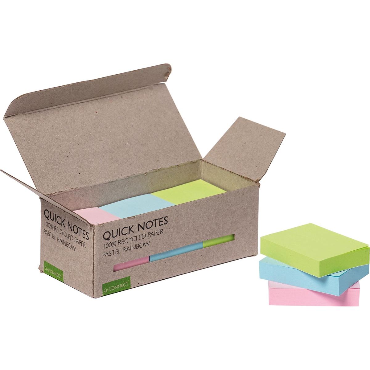 Q-CONNECT - Quick Notes Recycled pastel, ft 38 x 51 mm, 100 vel, doos van 12 stuks in geassorteerde kleuren