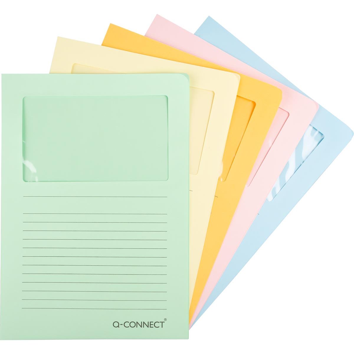 Q-CONNECT - L-map met venster, 120 g/m², A4, pak van 100 stuks, lichte geassorteerde kleuren