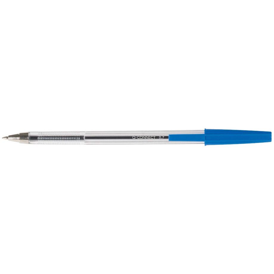 Q-CONNECT - stylo à bille, avec capuchon, 0,7 mm, pointe moyenne, bleu, boîte de 50 pièces
