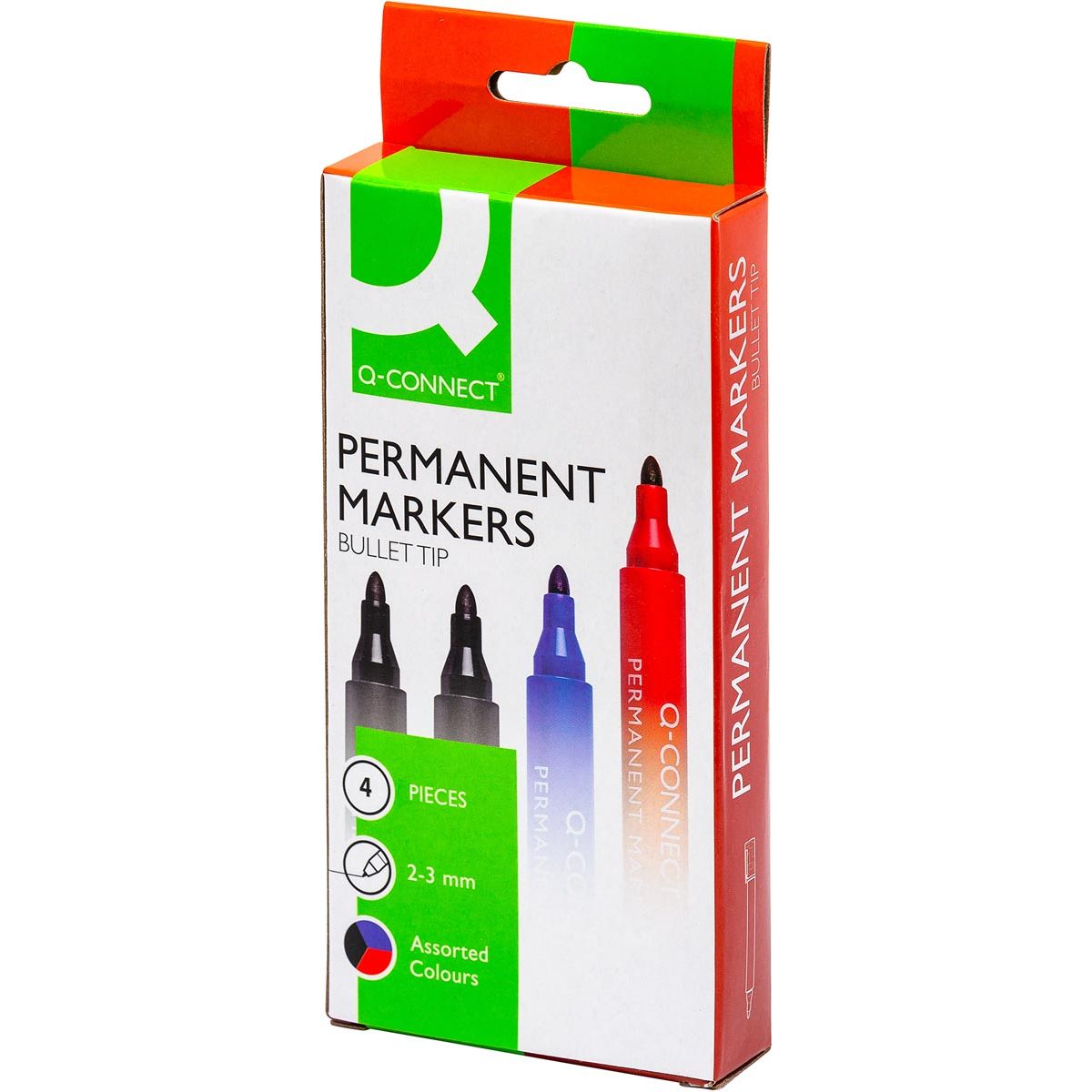 Q-CONNECT - permanente marker, 2-3 mm, ronde punt, geassorteerde kleuren, etui van 4 stuks