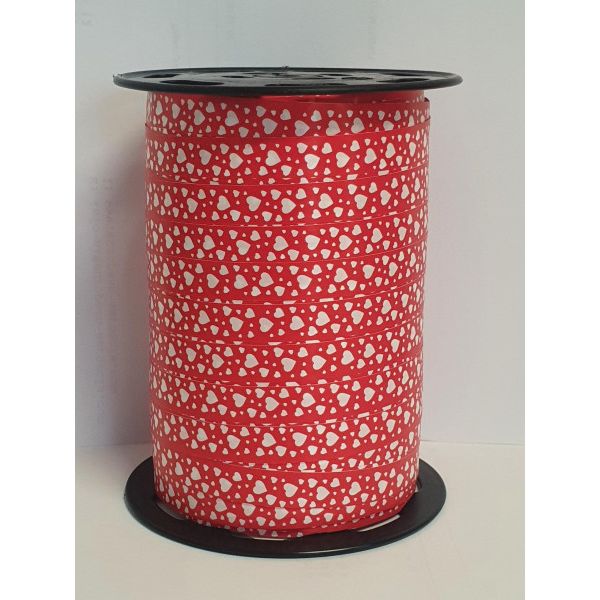 Kräuselband - Herzen malo 10mm x 250 Meter rot/weiß