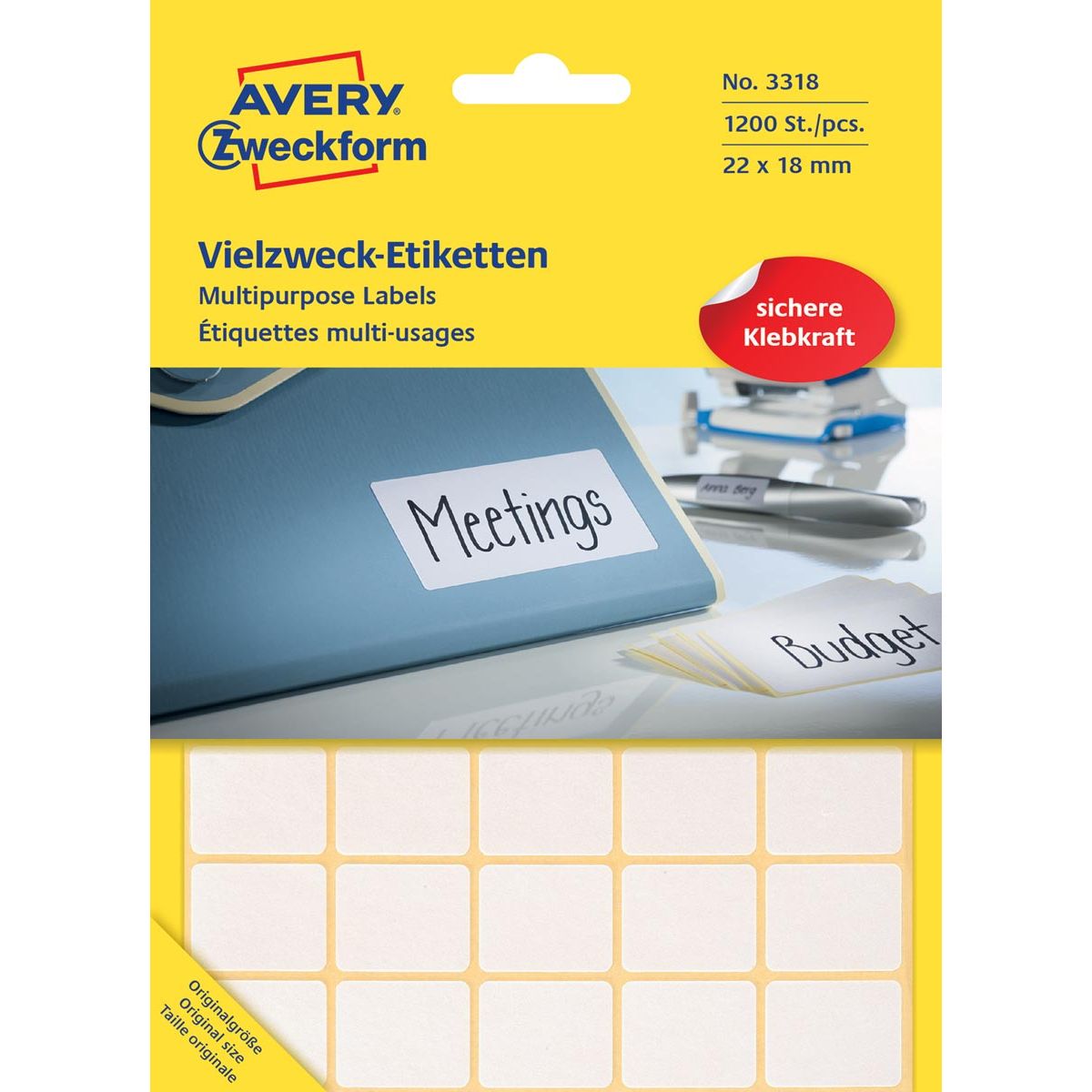 Avery Zweckform - Zweckform 3318 mini etiketten ft 22 x 18 mm (b x h), 1.200 etiketten, wit