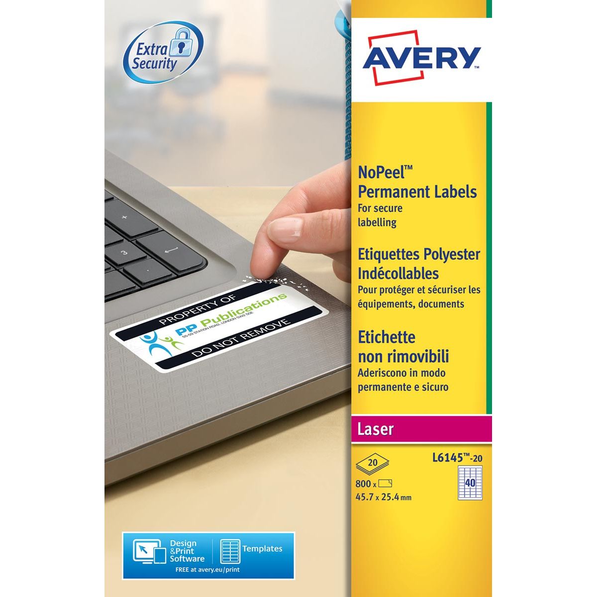 Avery - L6145-20 NoPeel-Etiketten, 45,7 x 25,4 mm (B x H), 800 Etiketten, weiß