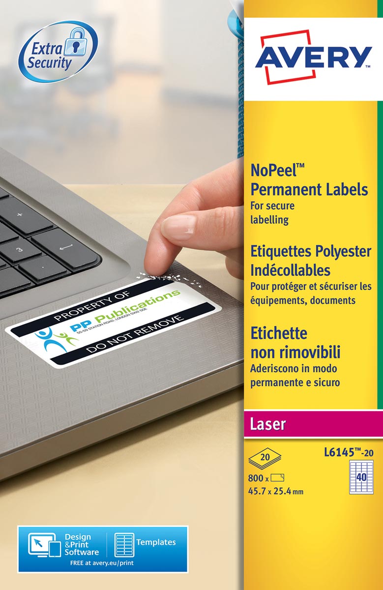 Avery - L6145-20 NoPeel etiketten ft 45,7 x 25,4 mm (b x h), 800 etiketten, wit