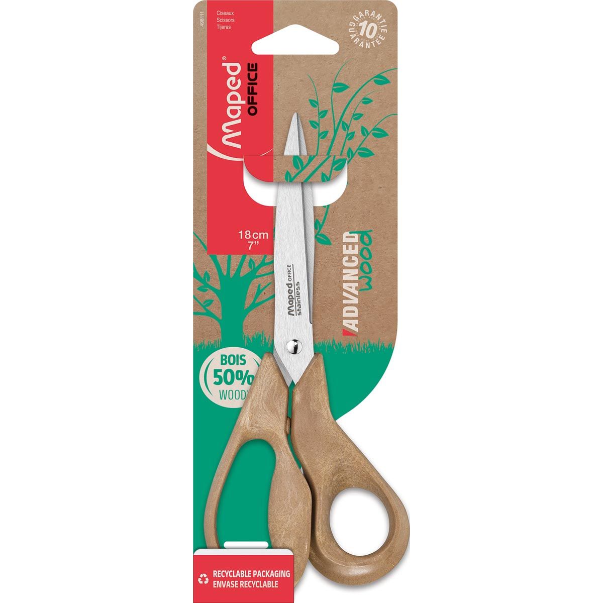 Maped Office - Ciseaux Advanced Wood, 18 cm, asymétriques