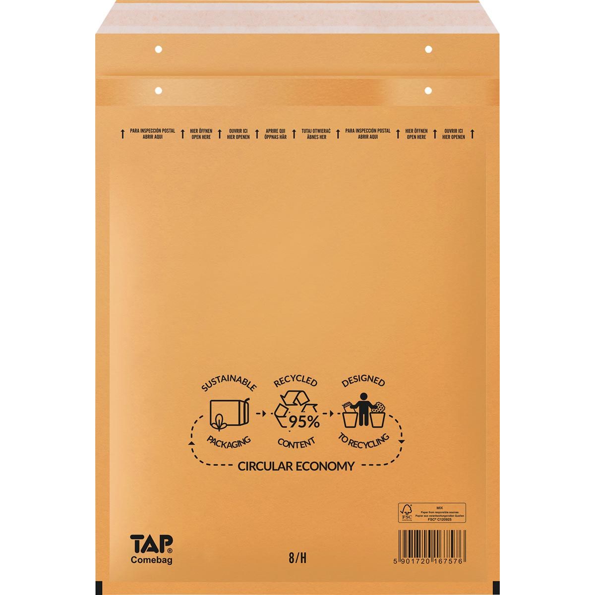 Jiffy - Comebag luchtkussenenveloppen, ft 270 x 360 mm, met stripsluiting, bruin, doos van 100 stuks
