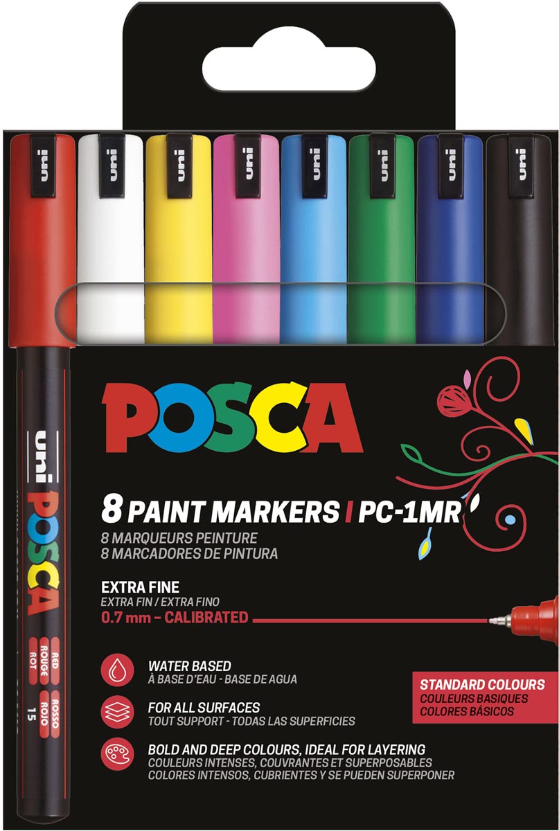 Posca - Uni-Farbmarker PC-1MR, 0,7 mm, Karton mit 8 Stück in verschiedenen Grundfarben