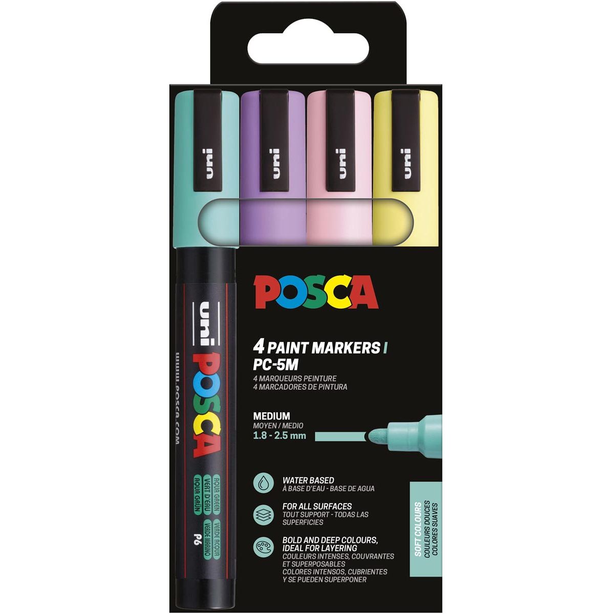 Posca - Marqueur peinture Uni PC-5M, 1,8 2,5 mm, étui de 4 pièces aux couleurs douces