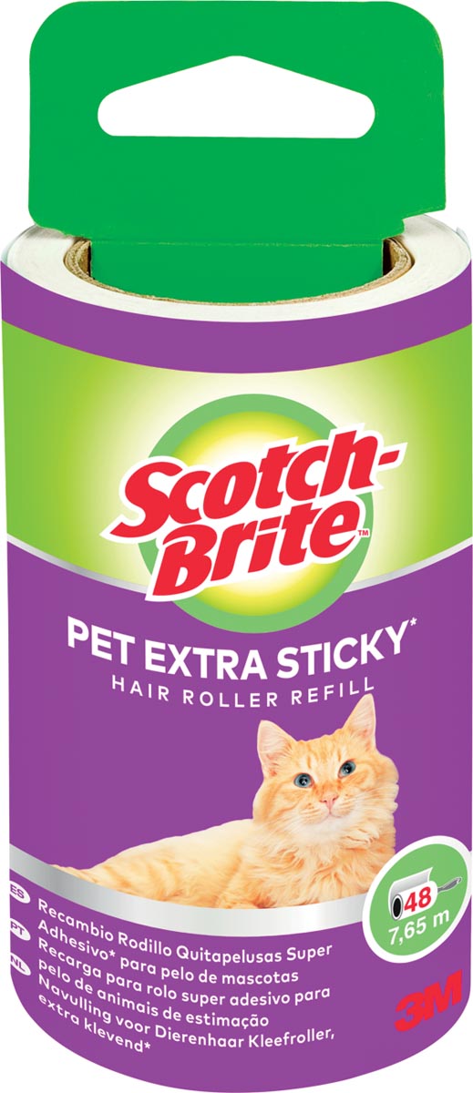 Scotch Brite - Brite pluizenkleefroller navulling, extra klevend voor dierenhaar, 48 vellen