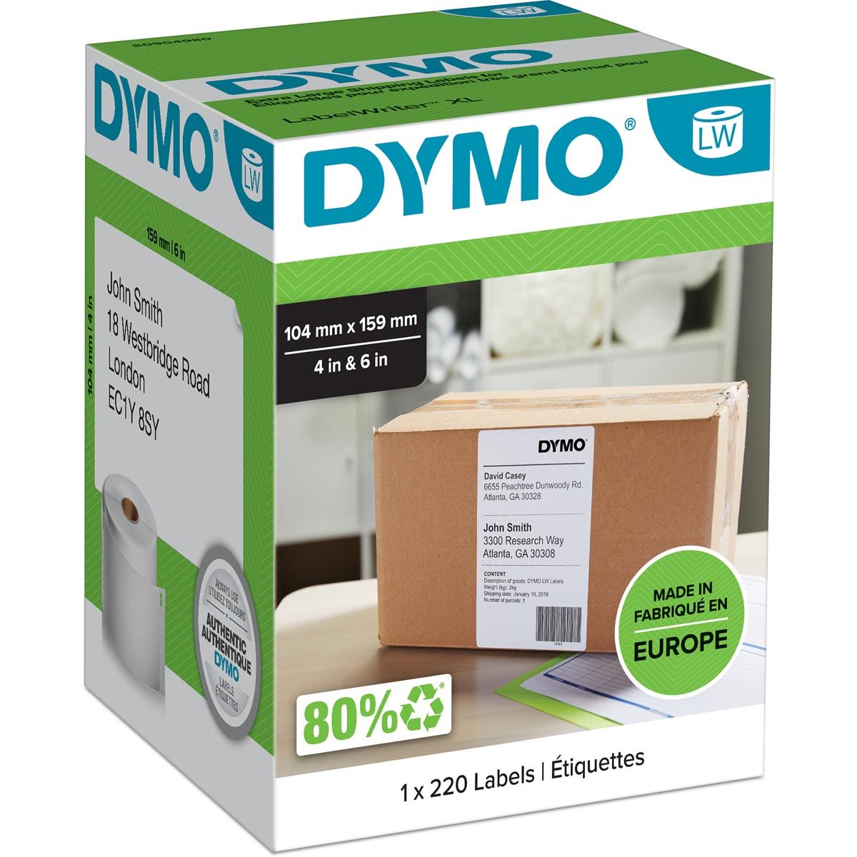 Dymo - Etiket LabelWriter 5XL verzendlabel 104x159mm 1 rol á 220 stuks..