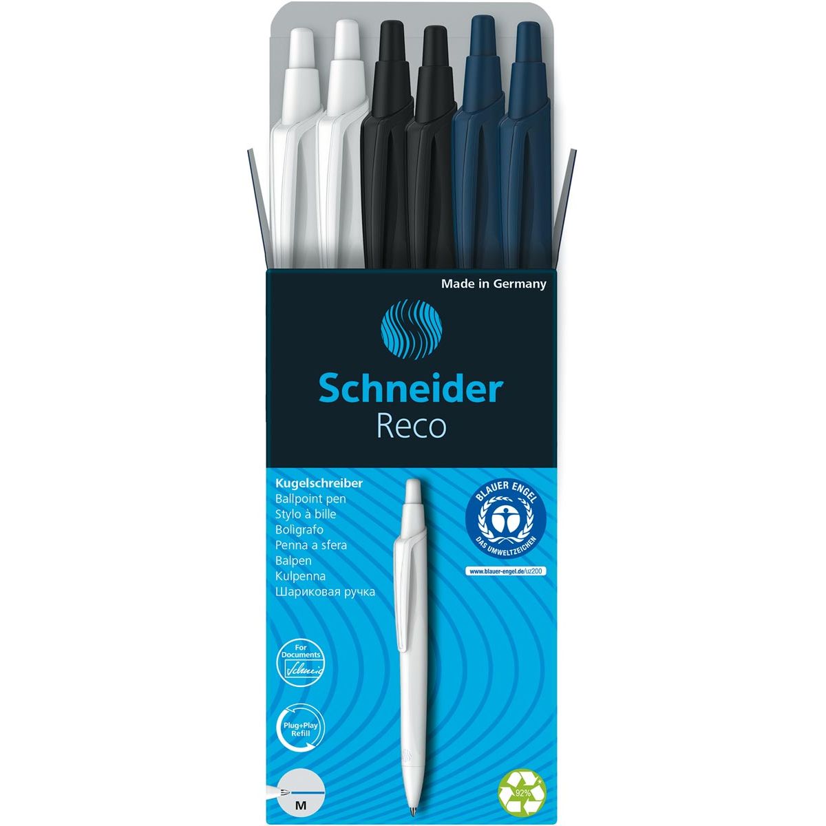 Schneider - balpen Reco, medium, geassorteerde kleuren, doos van 6 stuks