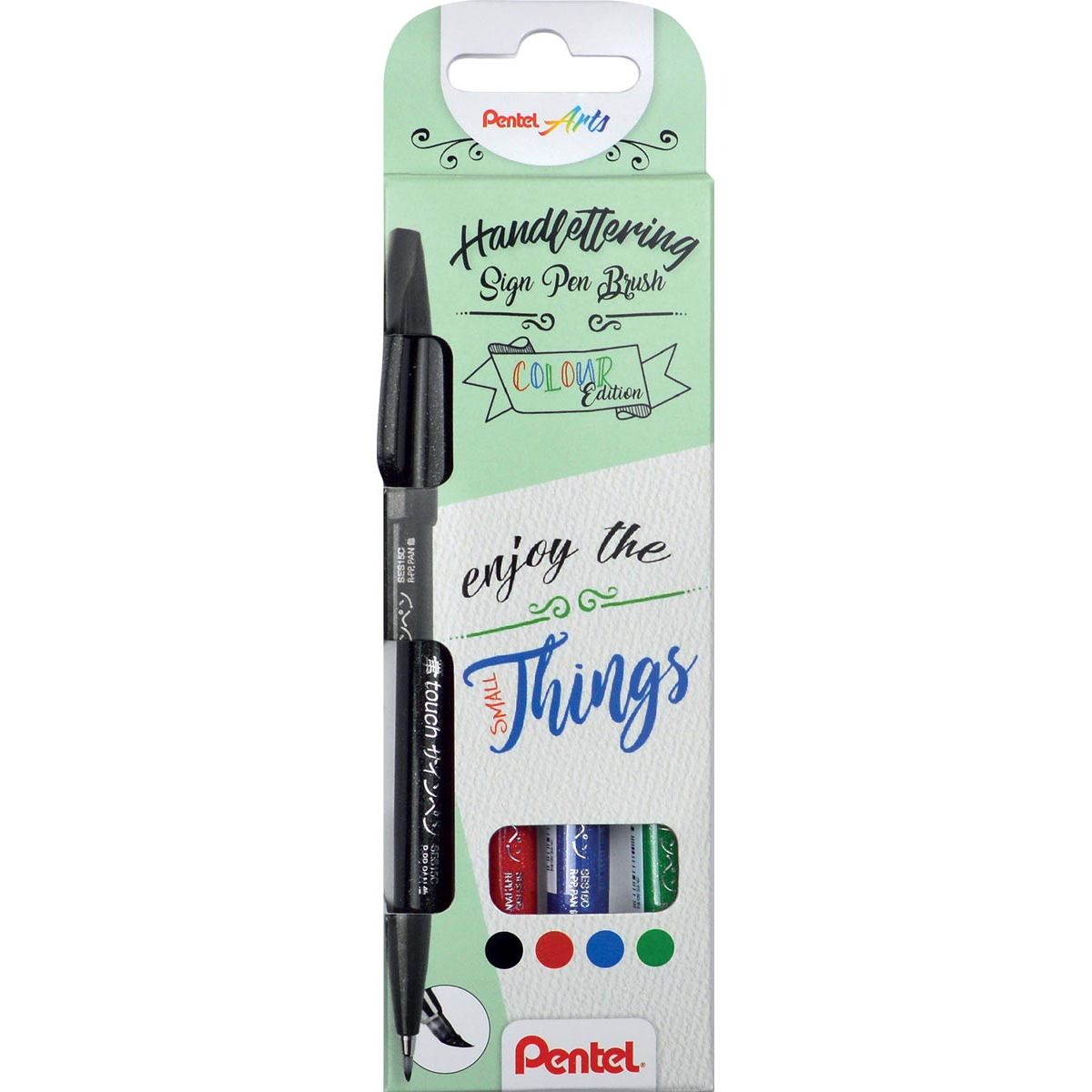 Pentel - Brushpen Sign Pen Brush Touch, étui en carton avec 4 pièces : noir, bleu, rouge et vert