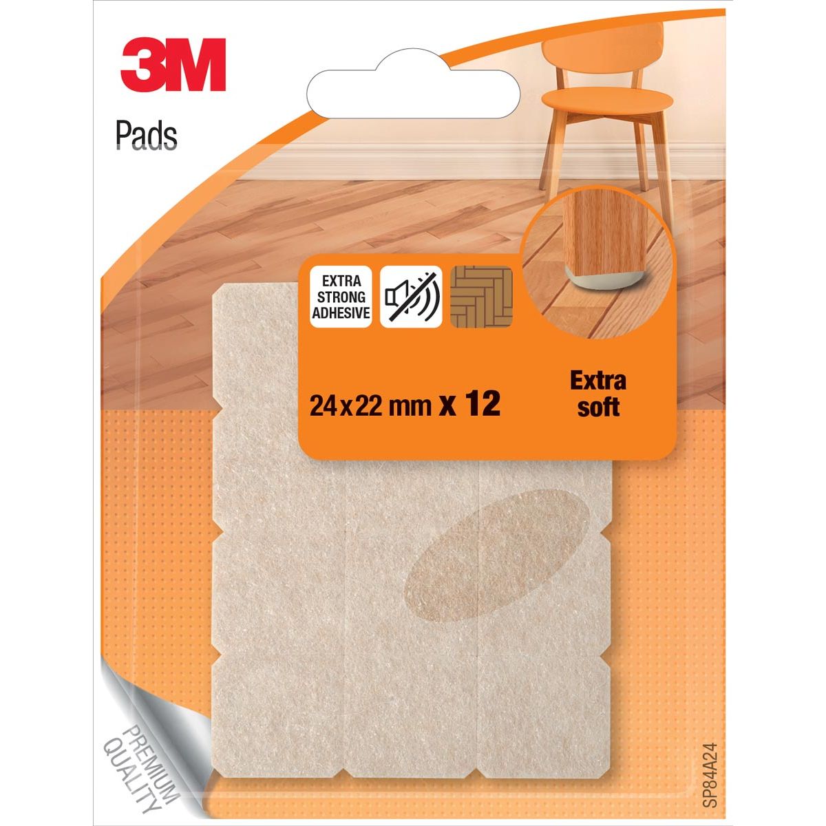 3M - Viltjes, Extra soft, ft 24 x 22 mm, blister van 12 stuks