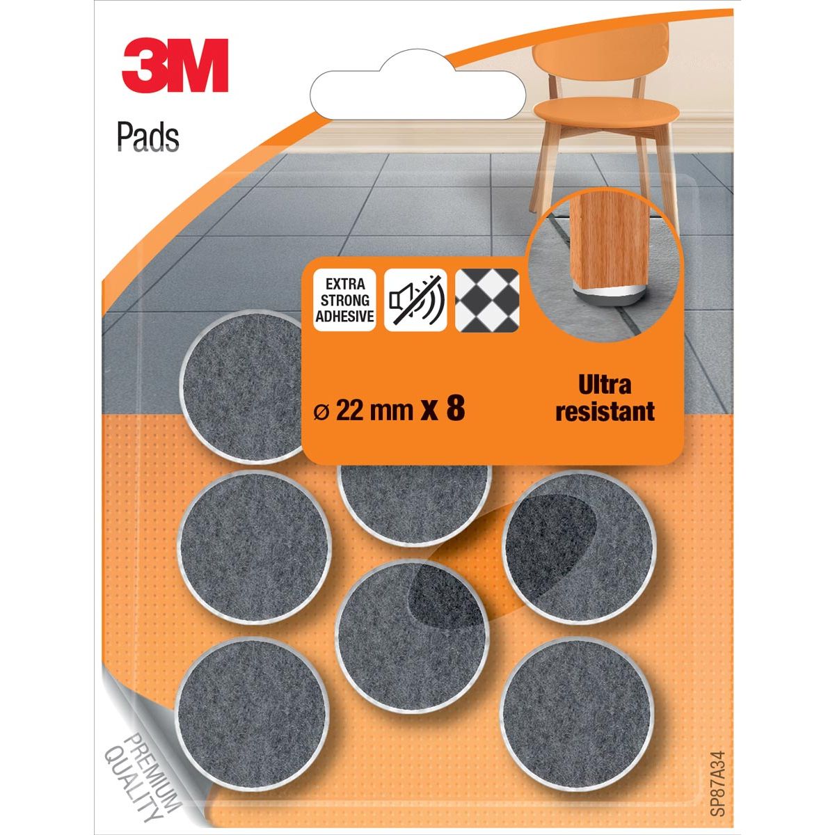 3M - patins en feutre, Ultra Résistants, diamètre de 22 mm, blister de 8 pièces