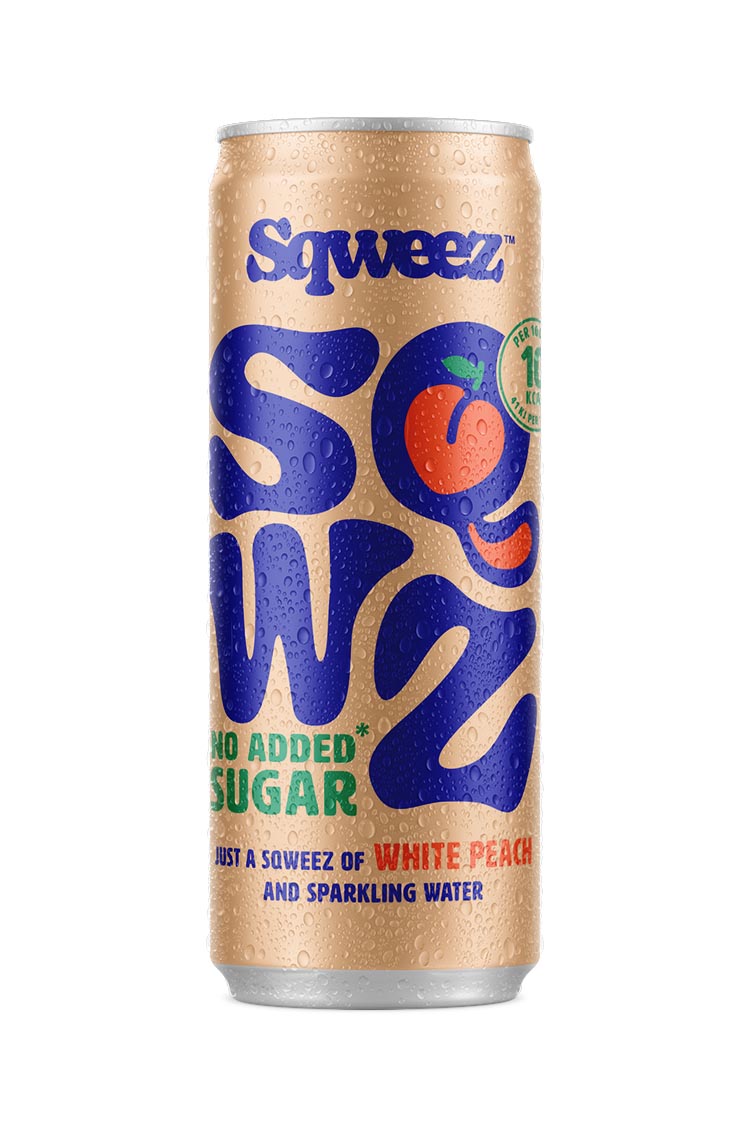 SQWZ - boisson gazeuse Pêche Blanche BIO, canette 25 cl, paquet de 12