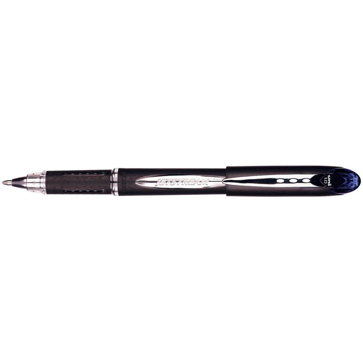 Uni-ball - roller Jetstream blauw, schrijfbreedte 0,45 mm, medium schrift, schrijfpunt 1 mm, zwarte rubb...