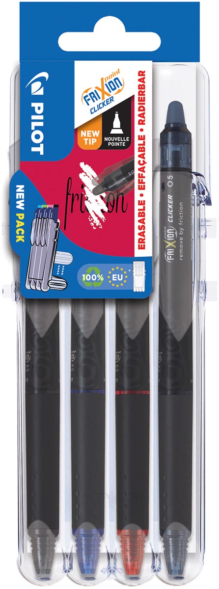Pilot - roller rétractable FriXion Point Clicker 05 2 Go, pointe fine, blister de 4 pièces