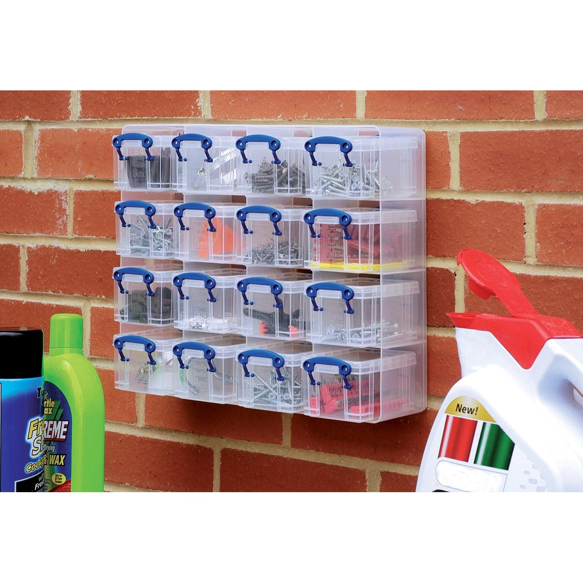 Really Useful Box - Box muurkubus met 16 opbergdozen van 0,3 liter, transparant