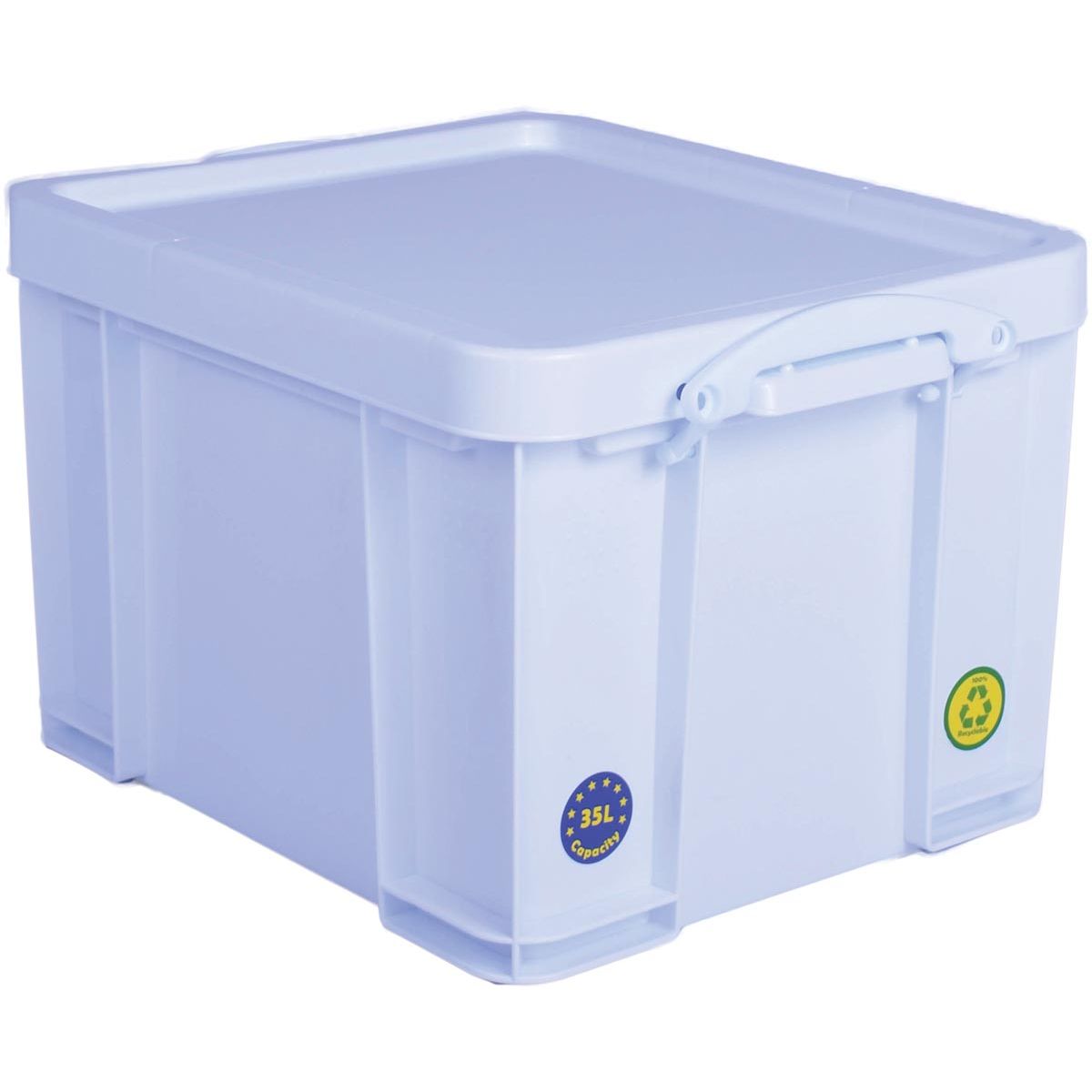 Really Useful Box – Box Aufbewahrungsbox 35 Liter, neonweiß mit weißen Griffen