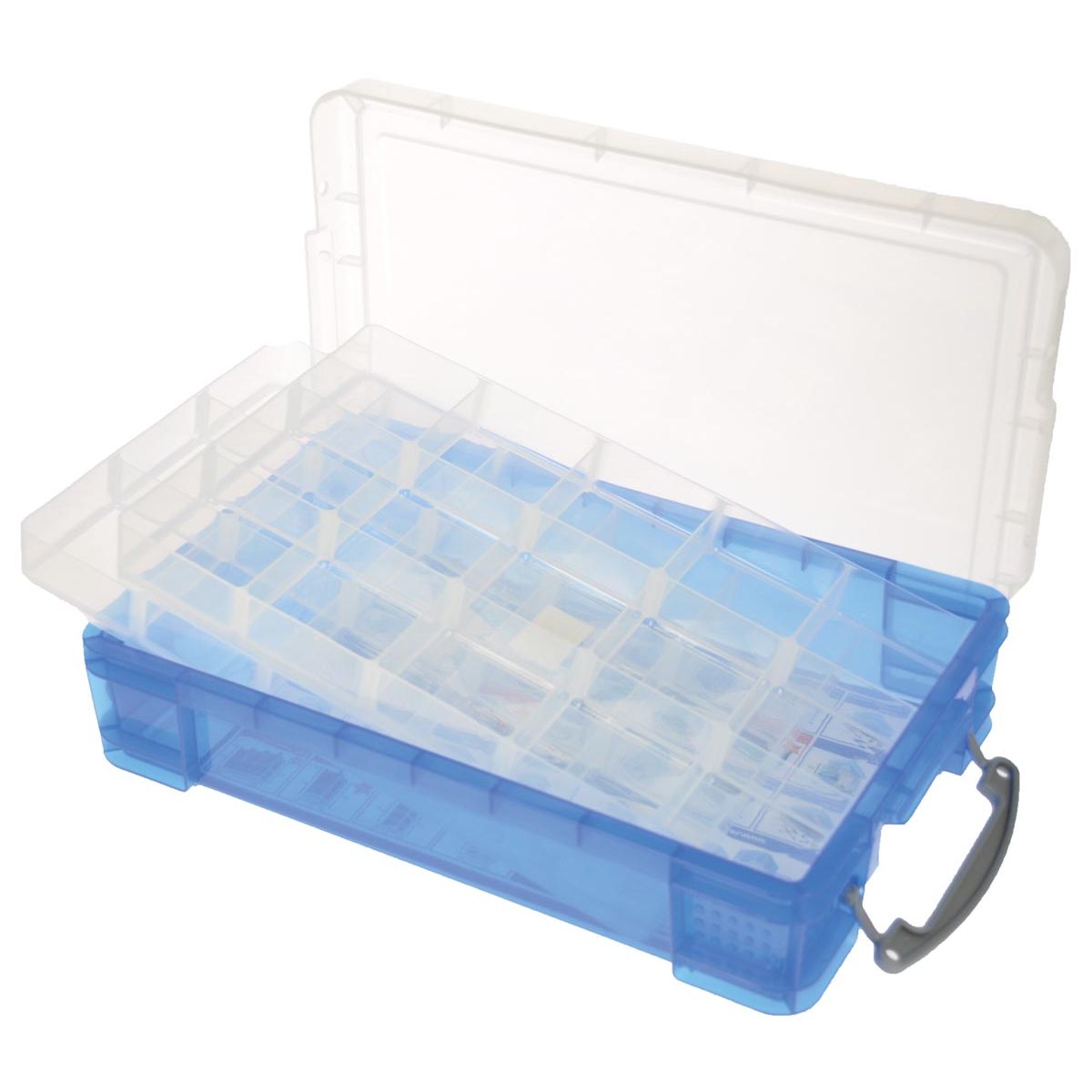 Really Useful Box - Boîte de rangement Box 4 litres avec 2 séparateurs, bleu transparent