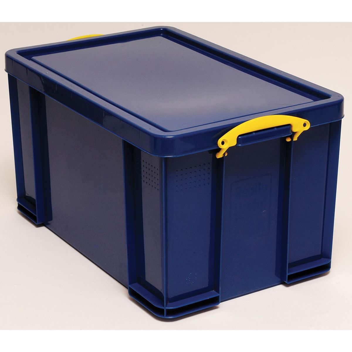 Really Useful Box - Boîte de rangement Box 84 litres, bleu foncé avec poignées jaunes