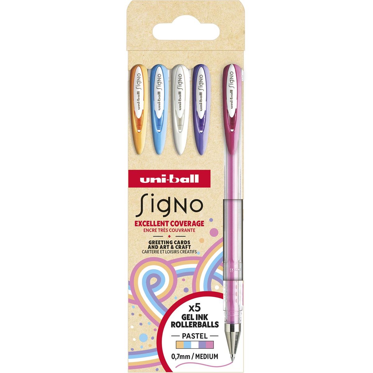 Uni-Ball - Roller Signo Count, mittlere Spitze, verschiedene Farben, Karton mit 5 Stück