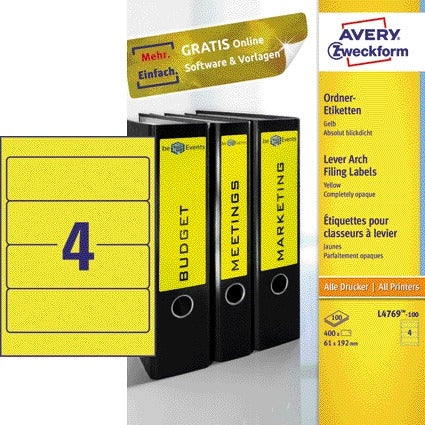 Avery Zweckform - Contre-étiquette large 61x192mm autocollante jaune 100 feuilles