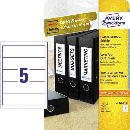 Avery Zweckform - Rug-insteekkaart Zweckform breed 54x190mm wit 25 vel