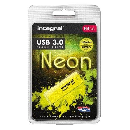 Integral - Clé USB 3.0 64 Go jaune fluo