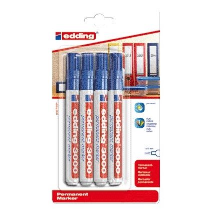 Edding - Viltstift 3000 rond 1.5-3mm blauw blister à 4 stuks