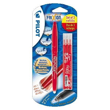 Pilot - Rollerpen friXion medium rood blister à 1 stuk + 3 vullingen