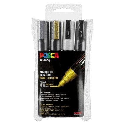 Posca - Paintmarker Uni PC5M medium assorti lot de 4 pièces
