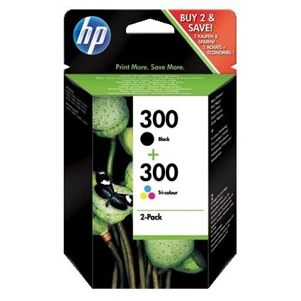 HP - 300 originele zwarte/drie-kleuren inktcartridges, 2-pack