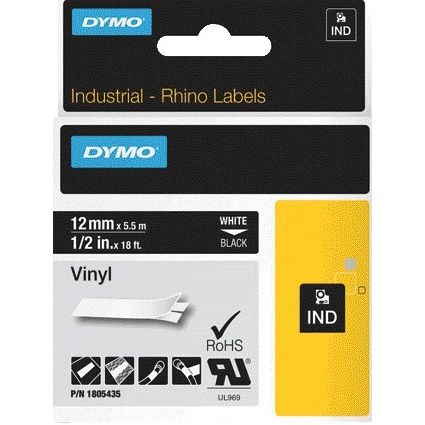 Dymo - Labele rhino industrieel vinyl 12mm zwart