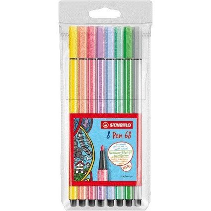 STABILO - Filzstift Pen 68 medium pastell, sortiert, Etui mit 8 Stück