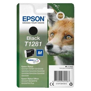 Epson - Fox Singlepack Black T1281 DURABrite Ultra Ink | 10 stuks