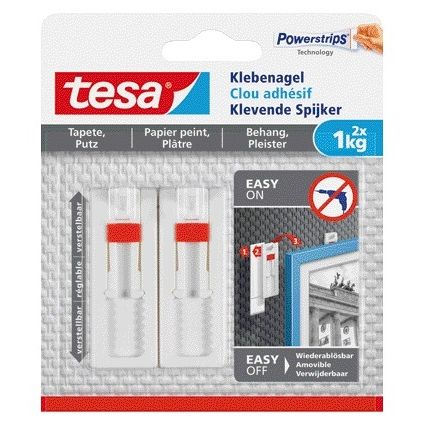 Tesa - Klevende spijker ® behang en pleisterwerk 1kg verstelbaar wit 2 stuks