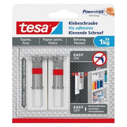 Tesa - Klebeschraube® Tapeten und Putz 1kg verstellbar weiß 2 Stück