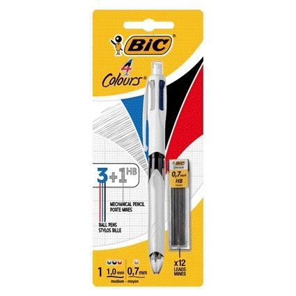 Bic - Balpen 3kleuren met vulpotlood HB 0.7mm medium wit blister à 1st